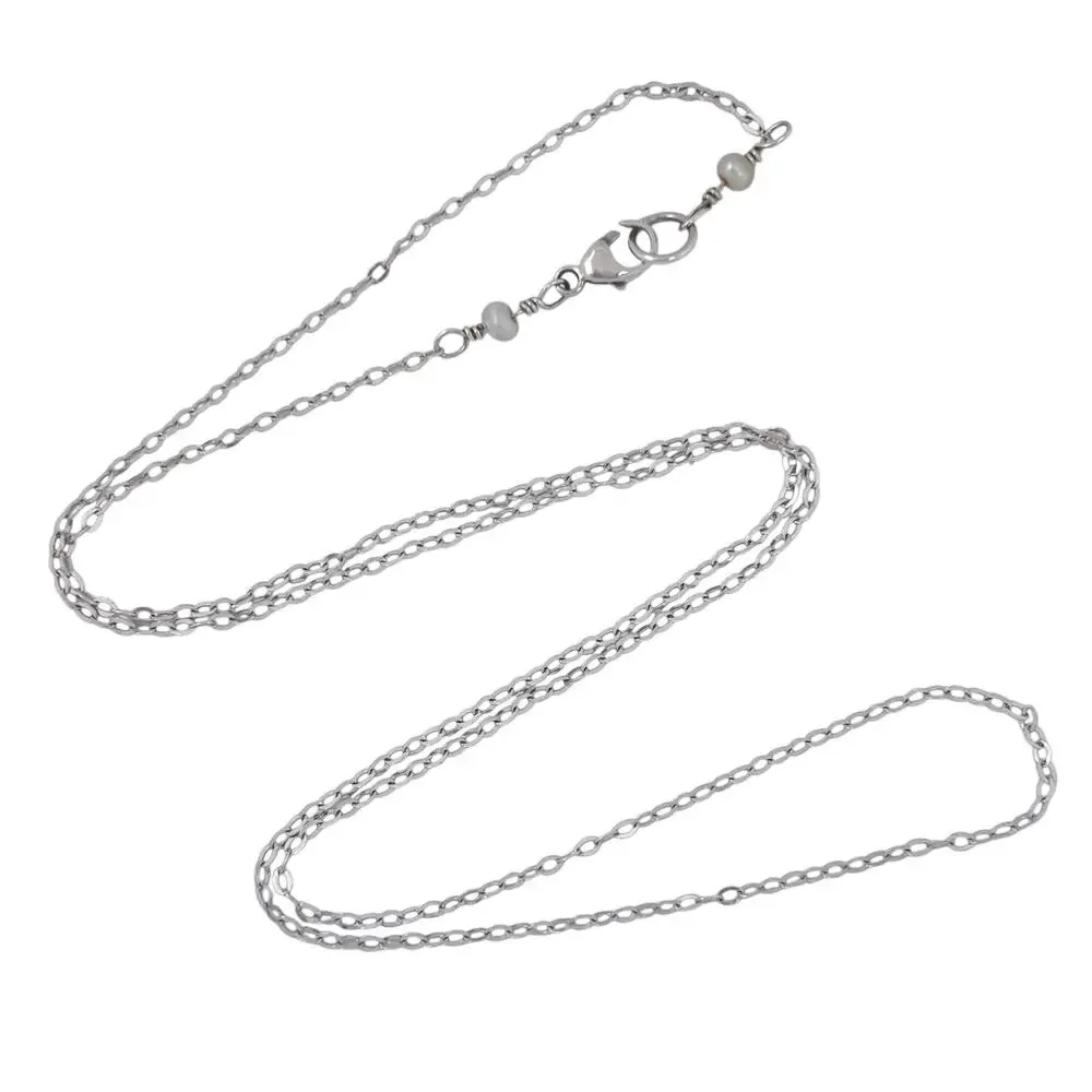 Vintage Sterling Silver 925 Cable Chain Pearl Accent Necklace 18”